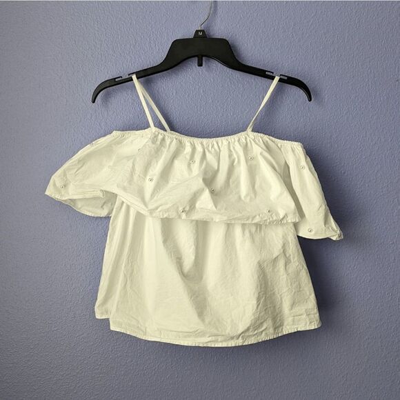 Women's After Market Blouse White Off the Shoulder Pearl Beaded Medium Cotton - Picture 2 of 6